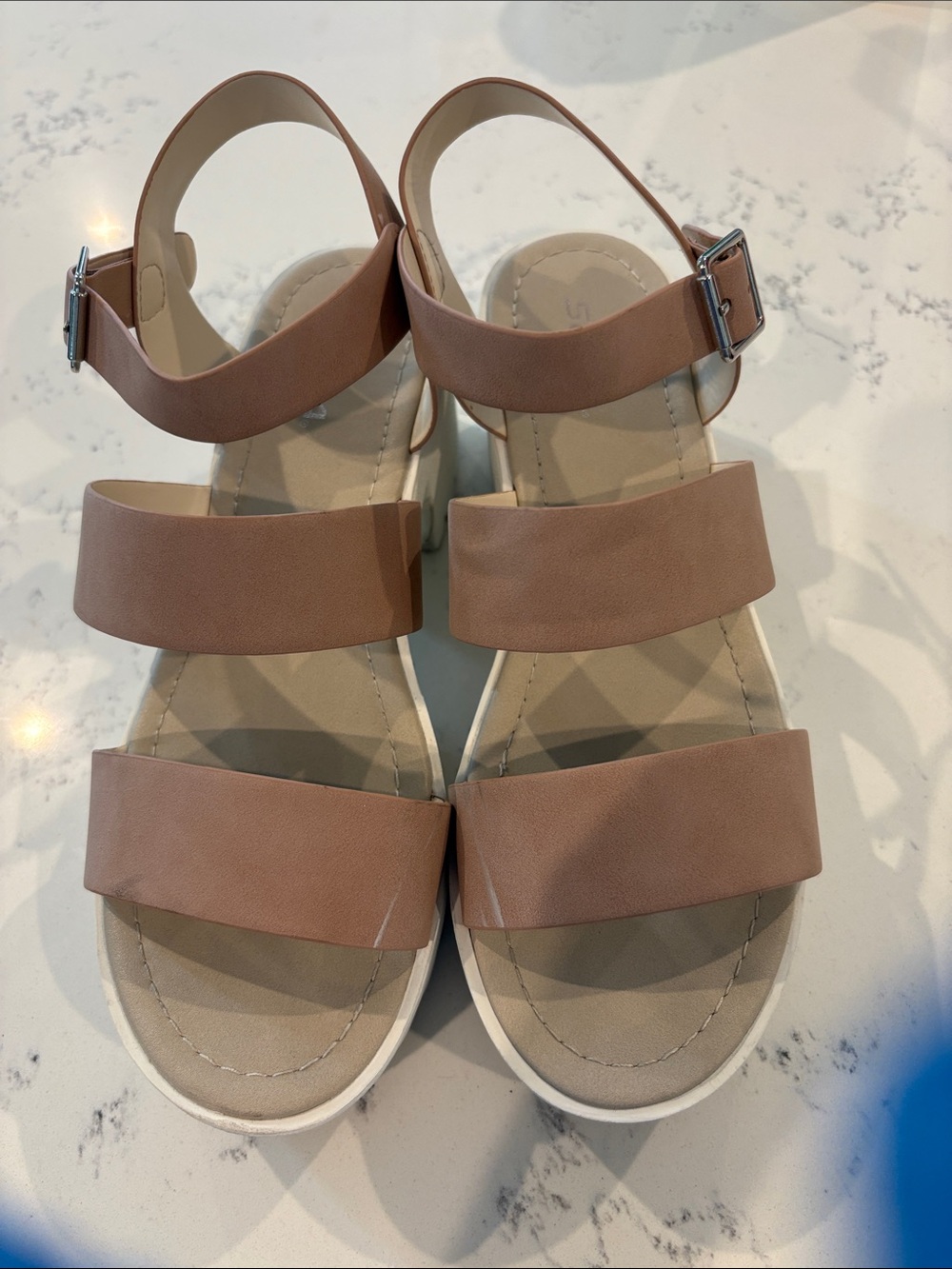 Soda Women's Triple-Strap Taupe Platform Sandals